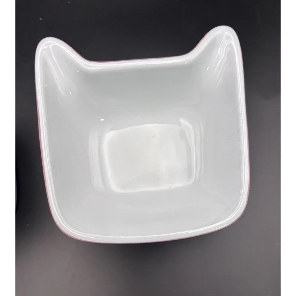 Whisker City Cat Shaped Raised Pink/Blue Food Water Bowl Ceramic Anti Vomiting